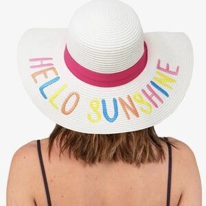 White Sun Hat with Colorful 'Hello Sunshine' Design